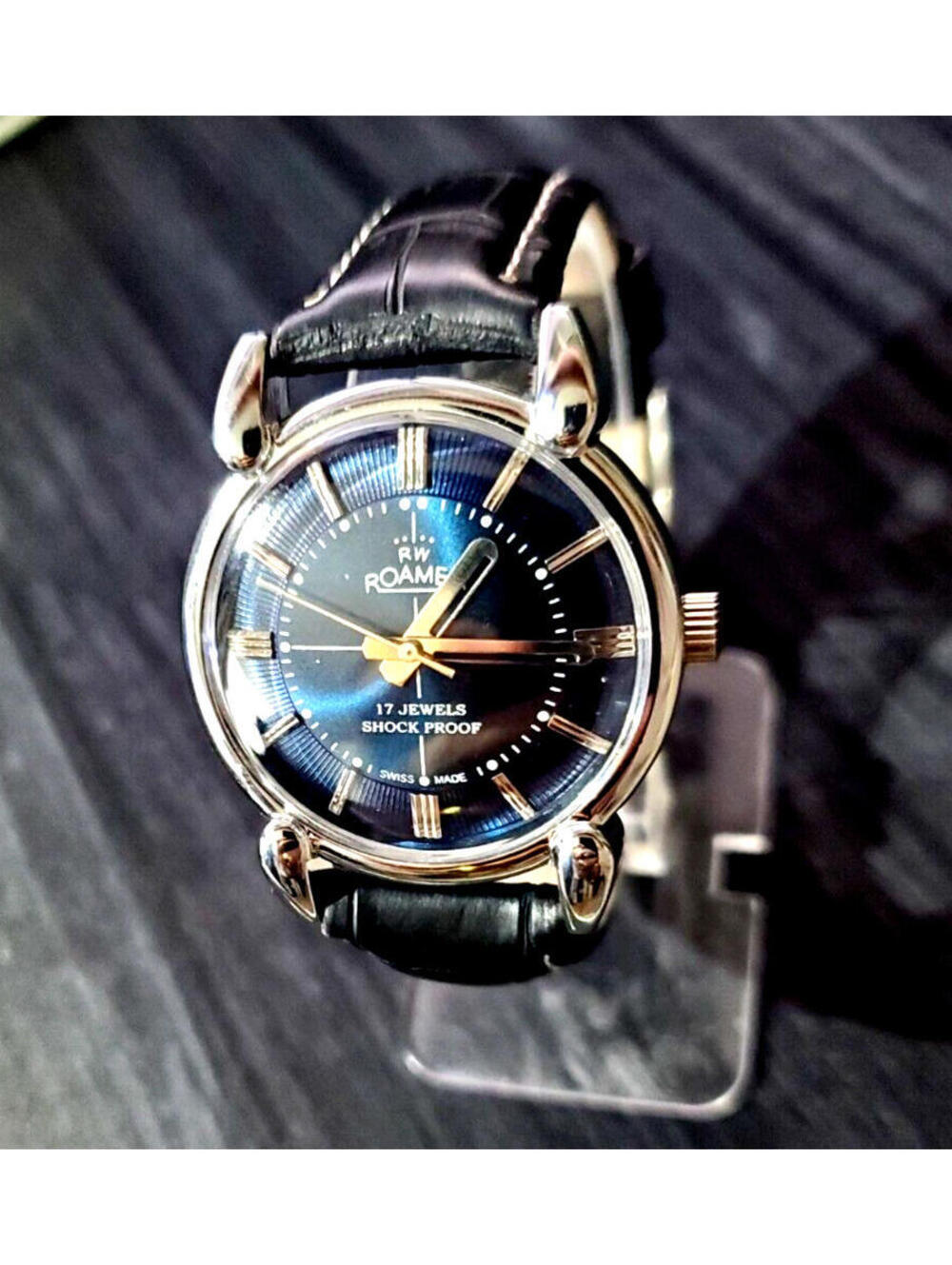 Rare Roamer Brevete Swiss Mens Manual‎ Watch Blue Burst Dial - Picture 8 of 13